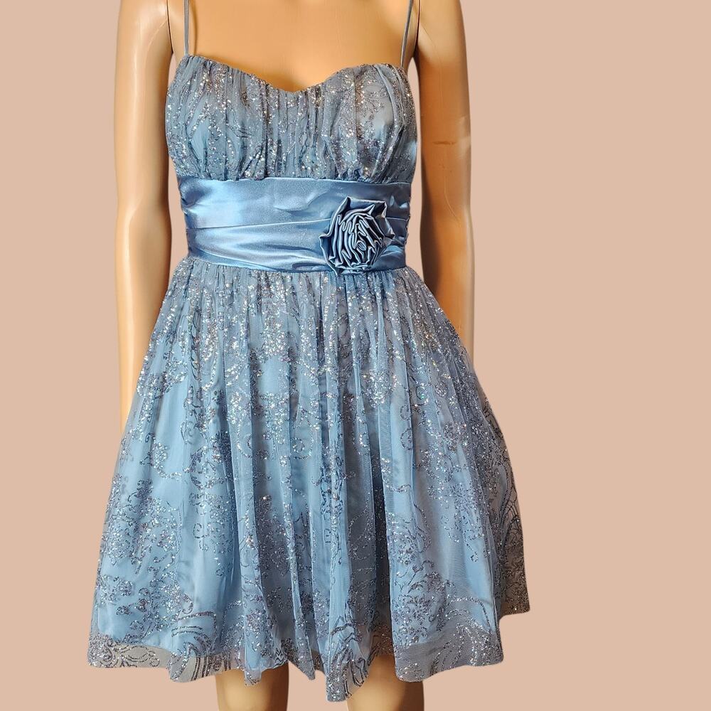 B. Smart Vintage Y2K Blue Glitter Mesh Dress/Zip up-Size 7 Junior So Beautiful!!